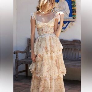 V. Chapman Jolie Corset Lace Ruffles Gown in Carmen Valley Rose Size 6